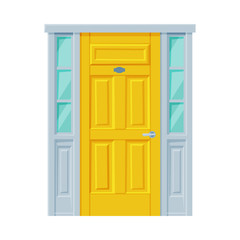Classic Yellow Door, Facade Architactural Design Element Vector Illustration
