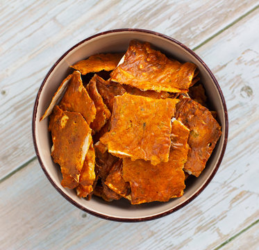 Homemade Pita Chips With Sauce, Herbs And Cheese