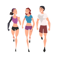 Disabled Girl with Arm Prosthesis Doing Sports with Her Friends, Handicapped Woman Receiving Support and Having Good Time, Person Enjoying Full Life Vector Illustration