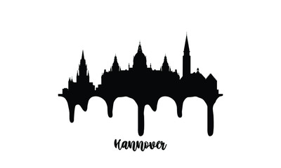 Hannover Germany black skyline silhouette vector illustration on white background with dripping ink effect.