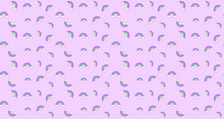 Abstract pattern rainbow and clouds kawaii wallpaper background. Abstract cute pastel colors funny faces cartoon. Concept for children and kindergartens or presentation and christmas day