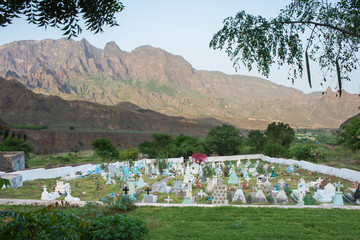 Fototapeta na wymiar Cemetery on the outskirts of a village in Sao Vicente in Cape Verde on 01/10/2017