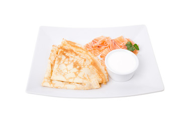 Smoked Salmon Blinis Canaps with Sour Cream.