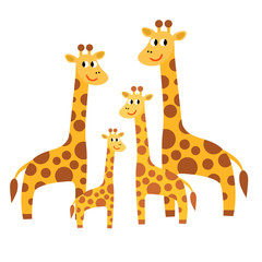 Fototapeta na wymiar Cartoon cute giraffe family in flat style isolated on white background. Childlike style. Vector illustration. 