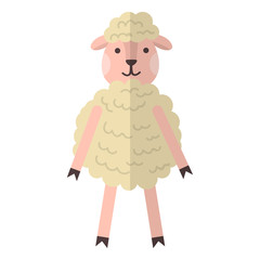 Cartoon cute sheep in flat style isolated on white background. Vector illustration.    
