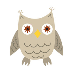 Cute cartoon owl in flat style isolated on white background. Vector illustration. 