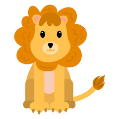 Cute cartoon lion in flat style isolated on white background. Wild cat. Vector illustration. 