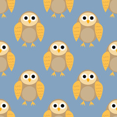 Cartoon owl seamless pattern. Cute bird background. Vector illustration.  