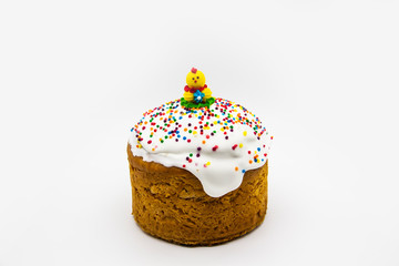 Ukrainian and Russian traditional Kulich or Paska against white background. Easter Paska or Easter Cake.