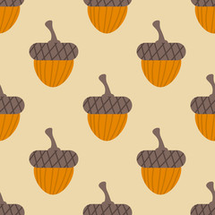 Cute cartoon acorns in flat style seamless pattern. Woodland, nut background. Vector illustration.     