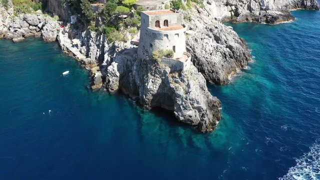 Torre Praiano Positano Aerial View Drone Riprese aeree Costa Italia Sorrento