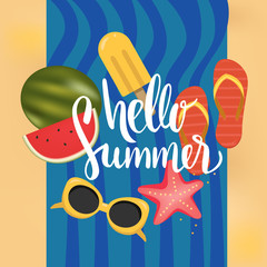 Hello summer vector banner design. Vector illustration