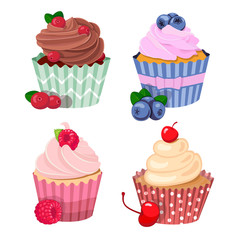 Vector berry sweet cupcake set