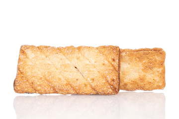 Group of two whole square puff cookie with raisins isolated on white
