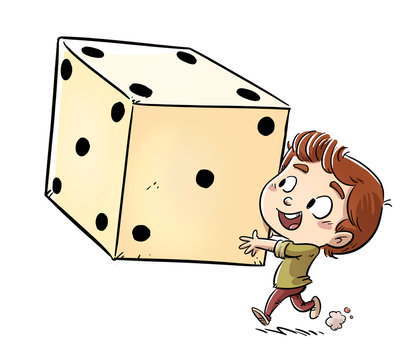 kid playing with giant dice
