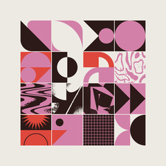 Geometric Distress Brutalist Pattern Artwork Design Composition