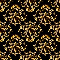 Seamless baroque pattern with decorative golden scrolls
