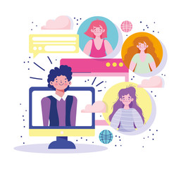 meeting online, people partnership computer web virtual communication