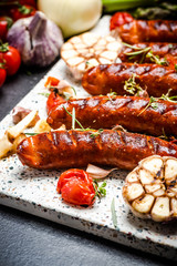 Barbecue Pork Sausages with Grilled Vegetables,Garlic, Herbs and Spices