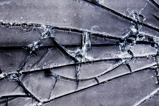 Close Up of Broken Smashed Glass for Abstract Background