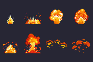 Boom effect. Cartoon explosion effect. Explosion effect with smoke, flame and particles. Dynamite, atomic bomb, smoke after the explosion. © SERHII
