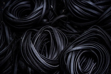 Image of Squid Ink Black Pasta Spaghetti. Close Up View. Food Background printed on Printed Glass Splashbacks
