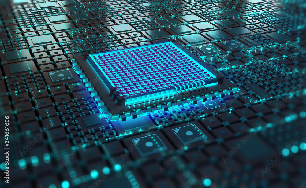 Aufkleber CPU abstract 3D illustration. Futuristic processor and quantum computer. Digital technology in global cyberspace