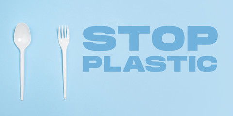 Fototapeta premium Fork and spoon. Eco-friendly life - polymers, plastics things that can be replaced by organic analogues. Home style, choose natural products for recycle and not harmful to the environment and health.