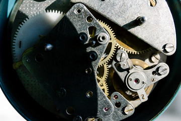 mechanism of old mechanical desk clock