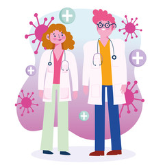 doctor male and female with stethoscope professional occupation character