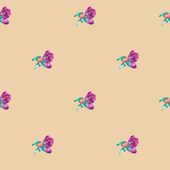 Pattern. Endless drawing with bouquets of Camellia pink flowers. Manual the digital picture