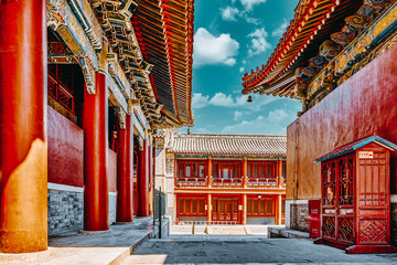 Beautiful View of Yonghegong Lama Temple.Beijing. Lama Temple is one of the largest and most important Tibetan Buddhist monasteries in the world.