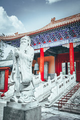 Statue of Confucius, the great Chinese philosopher in Temple of Confucius at Beijing.