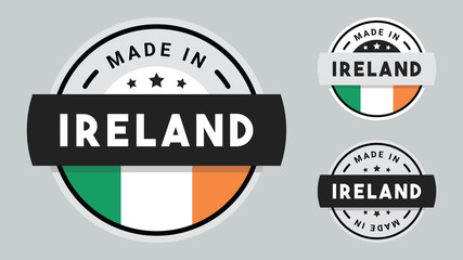 Made in Ireland collection for label, stickers, badge or icon with Ireland flag symbol.