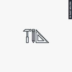 Hammer, pensil, ruler, linear style sign for mobile concept and web design