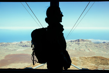 shape of man in the funicular to the Teide. Travel and holidays concept in Canary Island.