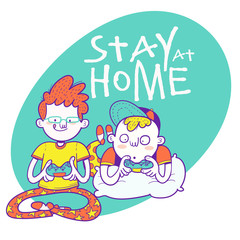 Stay at Home. Children playing video games