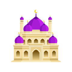 Modern Mosque vector illustration with flat design. Purple dome and wall with soft peach color. 
