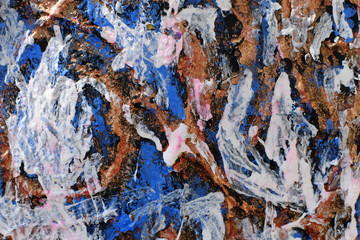Whimsical mixes of layers of thick paint. A sketch in the style of abstract expressionism.
