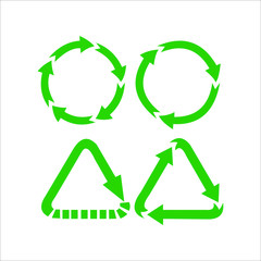 Recycled cycle arrows vector icon set illustration isolated on white background. Recycled eco vector icon.