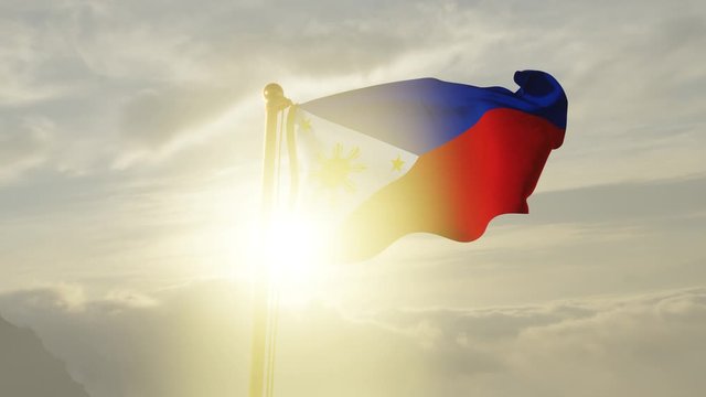 Flag of Philippines Waving in the wind, Sky and Sun Background, Slow Motion, Realistic Animation, 4K UHD 60 FPS Slow-Motion