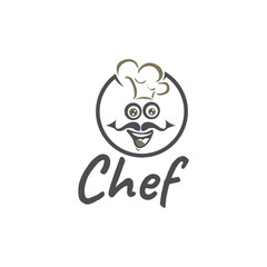 Menu symbol with cartoon chef. Color vector illustration