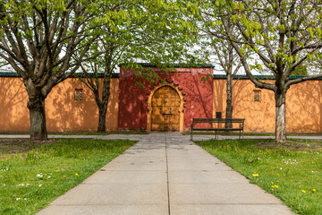old wooden door in an arabic garden