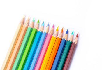 Fototapeta premium Color pencils isolated on white background.Close up. Colorful pencils, isolated on white. 