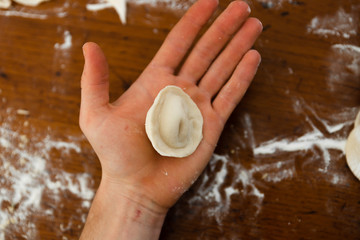 in the hand lies raw dumplings,culinary passion,traditional cooking dumplings,home food product