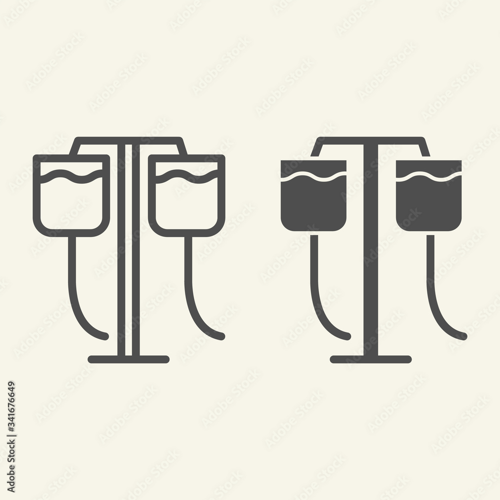 Poster dropper stand line and solid icon. medical dropper with liquid inside outline style pictogram on whi