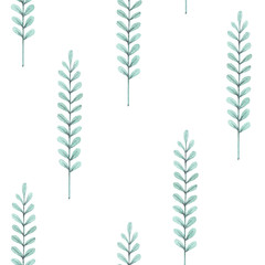 Hand getekende aquarel naadloze patroon met bladeren en twijgen. Groene planten op een witte achtergrond. Ontwerp voor stof, behang, servetten, textiel, verpakkingen, achtergronden. Delicaat en stijlvol.