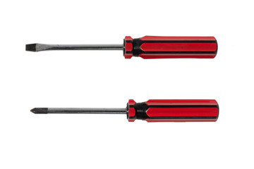Fototapeta premium Slotted screwdrivers and Phillips screwdrivers (Red-Black) isolated on white background 
