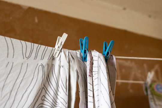 Laundry washed on a rope is dried