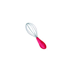 Watercolor whisk isolated on white background. Hand-drawn bakery tool for your design. Pastry utensil. Baking illustration.
